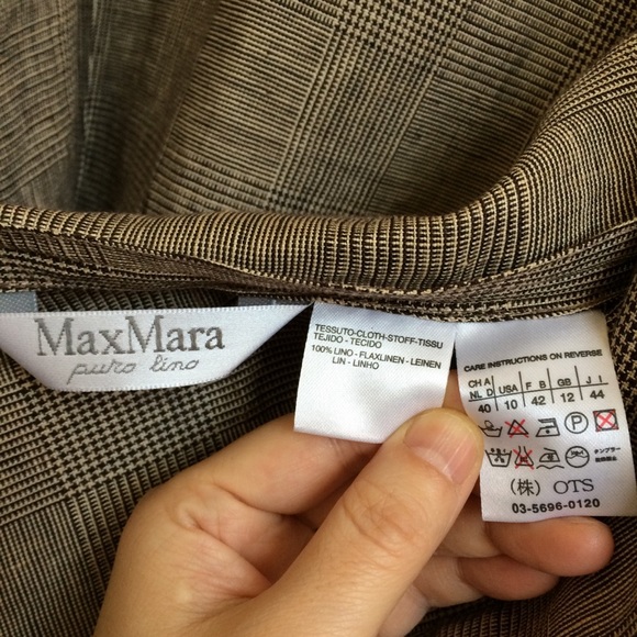 MaxMara plaid linen jacket brown/cream women's 10 - Picture 5 of 7